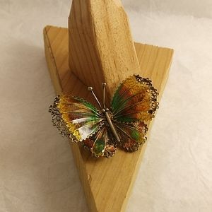 Vintage 800 silver/enamel butterfly brooch
